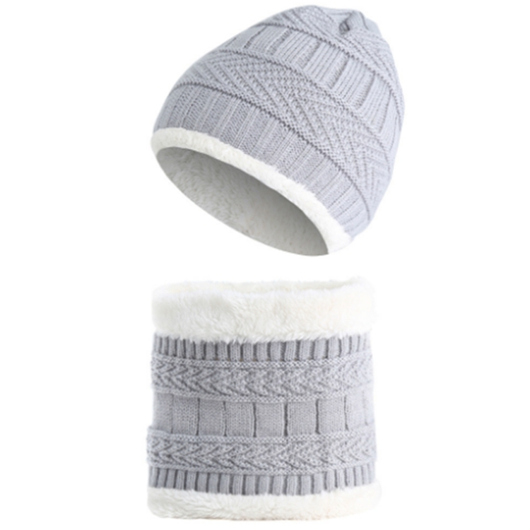 

Children Thick Wool Hat Plus Velvet Baby Winter Warm Hat Bib Two-piece Boy Girl Hat(Grey)