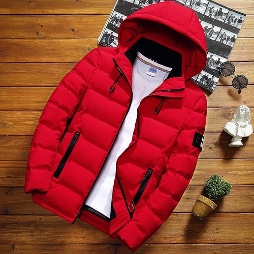 

Winter Men Solid Color Short Jacket Slim Warm Hooded Cotton Clothing Casual Youth Down Jacket, Size:M(Red)