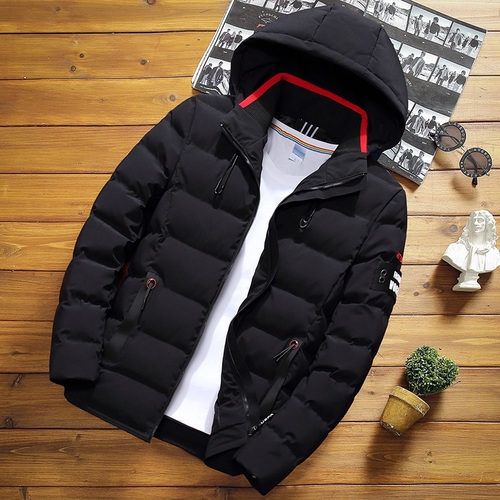 

Winter Men Solid Color Short Jacket Slim Warm Hooded Cotton Clothing Casual Youth Down Jacket, Size:XXL(Black)
