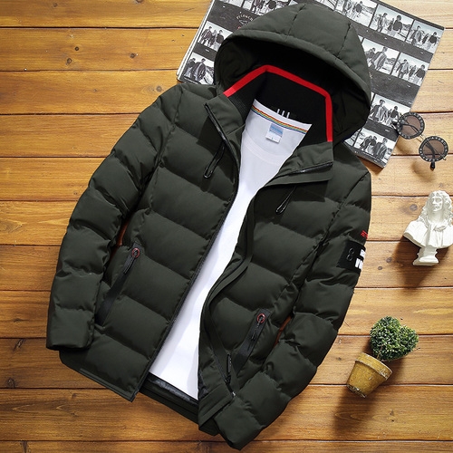 

Winter Men Solid Color Short Jacket Slim Warm Hooded Cotton Clothing Casual Youth Down Jacket, Size:XXL(Army Green)