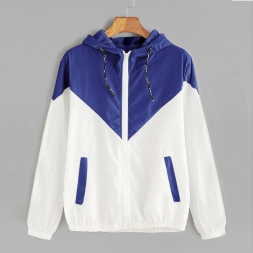 

Women Jackets Female Zipper Pockets Casual Long Sleeves Coats Autumn Hooded Windbreaker Jacket, Size:L(Blue)