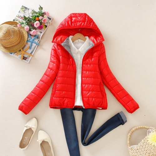 

Warm Winter Parka Jacket Ladies Women Slim Short Coat, Size:L(Red)