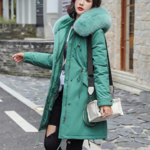 

Cotton Liner Warm Coat Waterproof Jacket Women Slim Long Coat Female Winter Big Fur Hooded Parka Coats(Green)