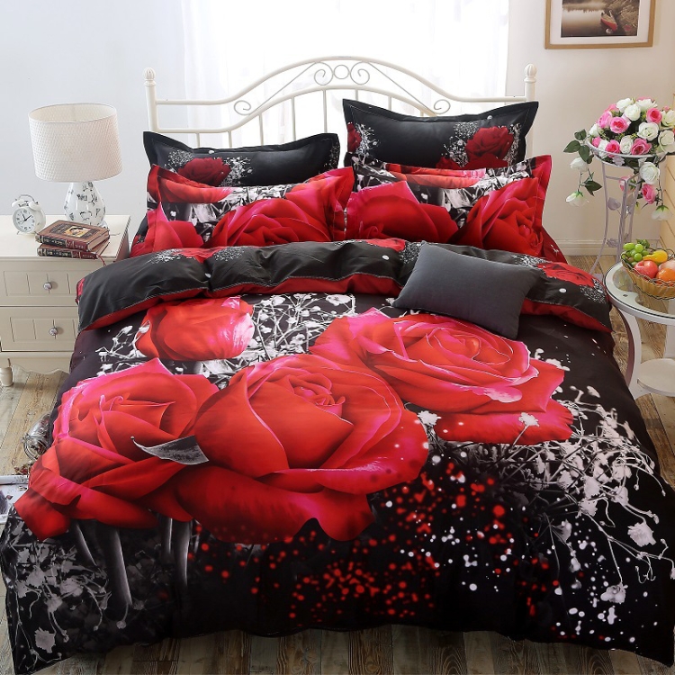 

3D Jacquard Weave Bedding Cover + Bed Sheet + Pillow Case, Size:CN Queen Size(Big Red Rose)