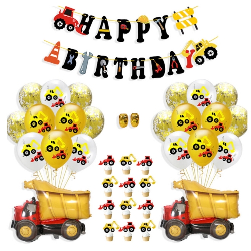 

Construction Tractor Inflatable Air Balloons Birthday Excavator Vehicle Banners Baby Shower Kids Boys Birthday Party Supplies, Suit:Suit Two
