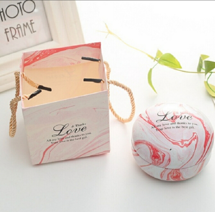 

Romantic Valentine Day Candy Box Flat Round Candy Box Jewelry Gift Bird Box Tote Home Garden Festive Party Supplies, Color:Pink(marble)+ tote bag