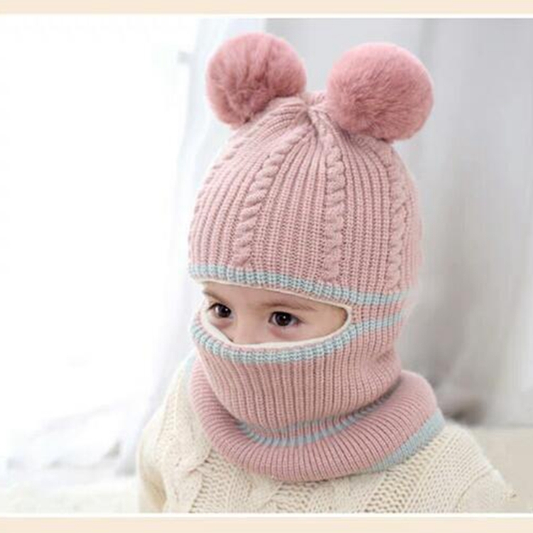 

Baby Boy Girl Hooded Winter Warm Knit Flap Cap Scarf Hat(Pink)