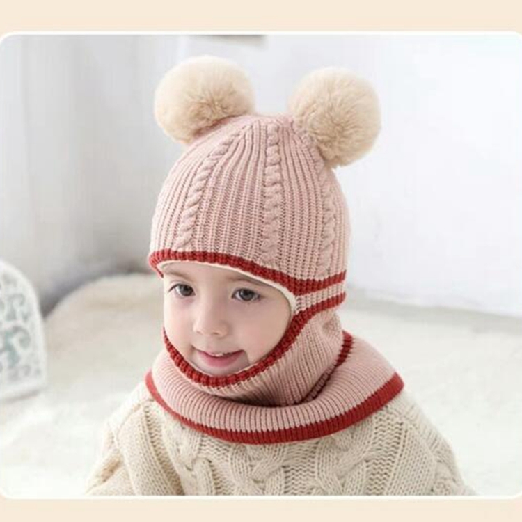 Winter Warm Hooded Scarf Caps Full Hood Cap Warm Thermal Knitted Hats with Ears