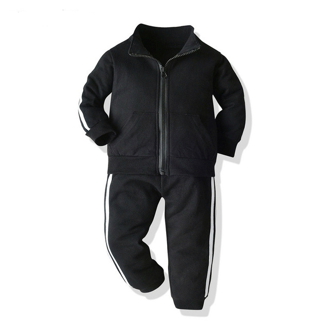 

Autumn Children Long-sleeved Loose Zipper Sweater + Trousers Casual Sportswear Set, Size:90cm(Black)