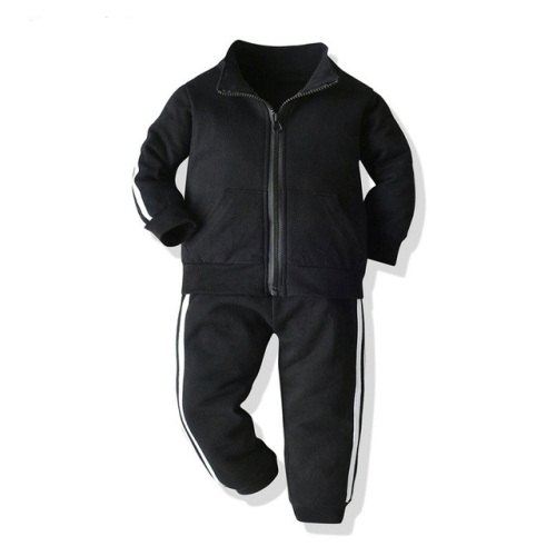 

Autumn Children Long-sleeved Loose Zipper Sweater + Trousers Casual Sportswear Set, Size:100cm(Black)