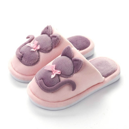 

Cartoon Cat Warm Non-slip Floor Home Hotel Slippers Kids Indoor Shoes, Shoe size:32-33(Pink)