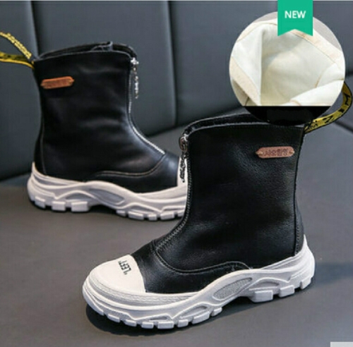 

Children's Shoes Autumn New boys girls Martin boots Anti-kick Soft bottom Wearable leather boots Black (cloth), Size:35