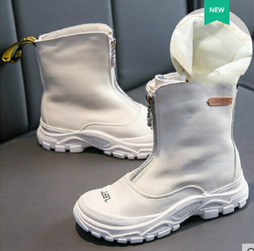 

Children's Shoes Autumn New boys girls Martin boots Anti-kick Soft bottom Wearable leather boots White (cloth), Size:31