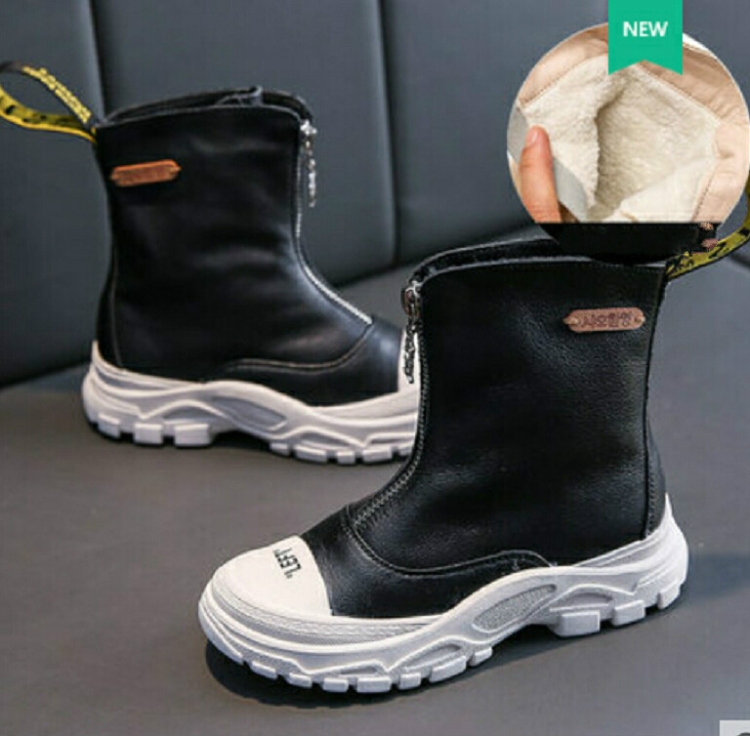 

Children's Shoes Autumn New boys girls Martin boots Anti-kick Soft bottom Wearable leather boots Black (velvet), Size:28