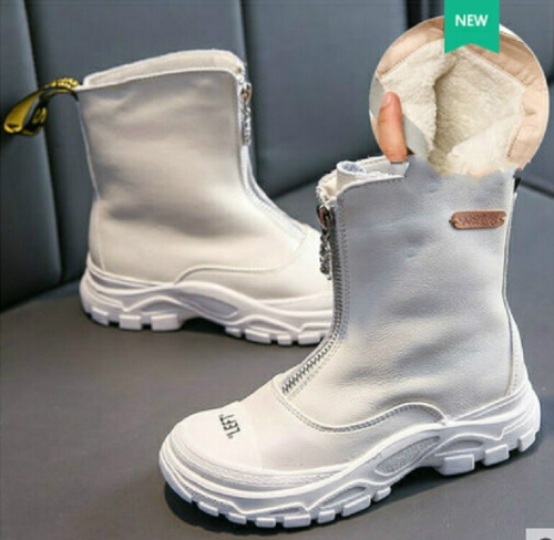 

Children's Shoes Autumn New boys girls Martin boots Anti-kick Soft bottom Wearable leather boots White (velvet), Size:27