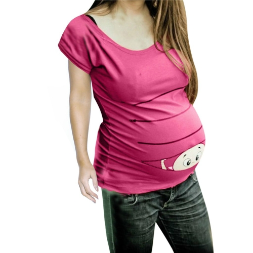 

Round Neck Print Short Sleeve Maternity Dress T-shirt Size: XXL(Rose Red)