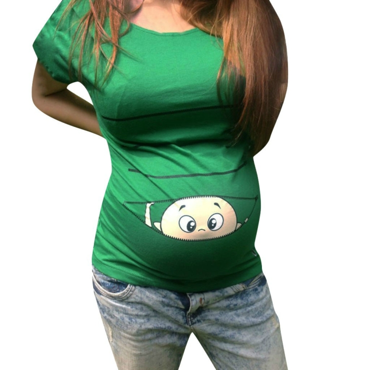 

Round Neck Print Short Sleeve Maternity Dress T-shirt, Size:2XL(Green)