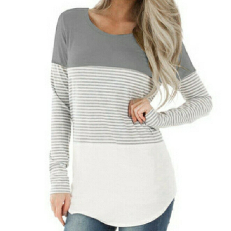 

Autumn Women Maternity Tops Long Sleeve Striped Nursing Tops T-shirt, Size:S(Gray)