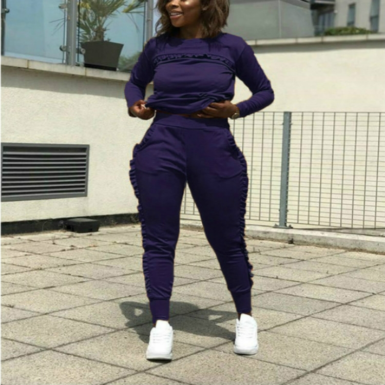 

Long Sleeve Fungus Ear Sports Two-piece Suit, Size:XXL(Blue)