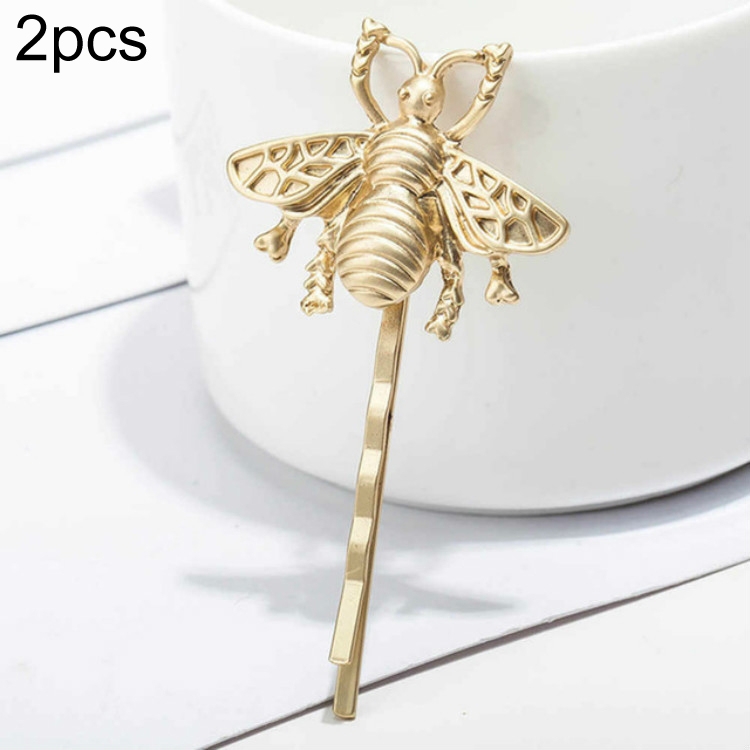

2 PCS Retro Hair Accessories Fashion Temperament Matte Bee Hair Clip(Gold)