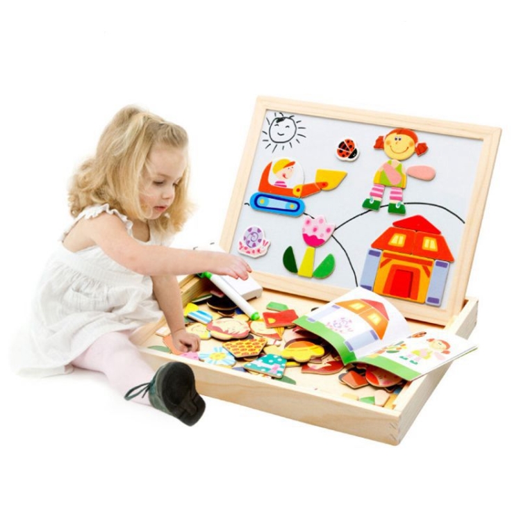 

Cartoon Character Wooden Double-sided Drawing Board Children Educational Building Blocks Toys