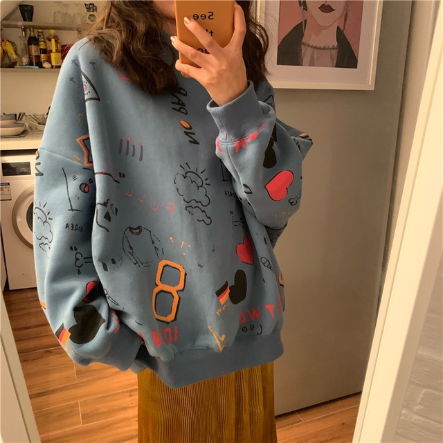 

Fashion Wild Wasual Wind Long-sleeved Sweater, Size:XXL(Blue)