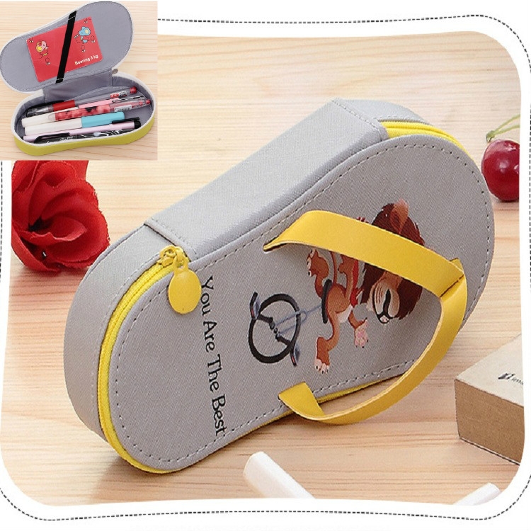 

Cute Large-capacity Pencil Bag Slipper Style Pencil Case Makeup Storage Bag Cartoon Gray