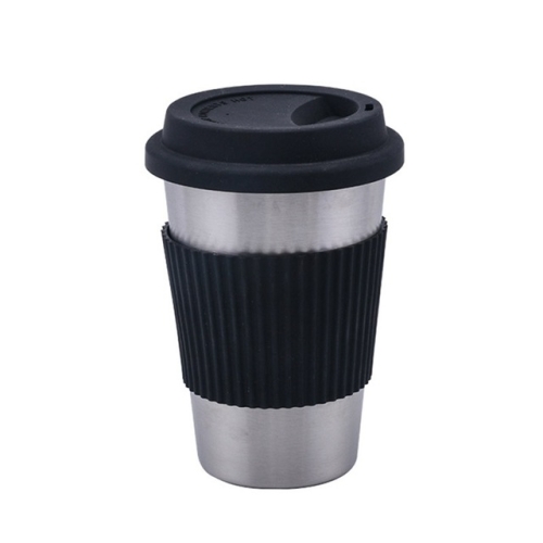 

2 PCS Stainless Steel Coffee Cups Non-slip Anti-scalding Sleeves Coffee Mugs with Silicone Lids(Black)