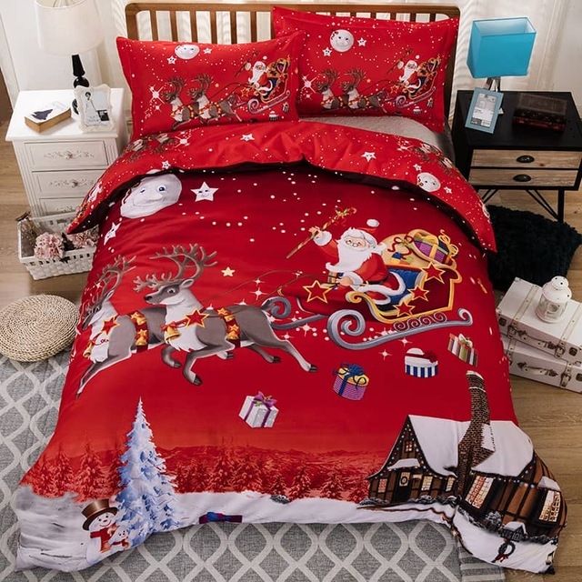 

3D Merry Christmas Bedding Set Santa Claus Red Duvet Cover and Pillow Case Set, Size:200x200cm(Red)