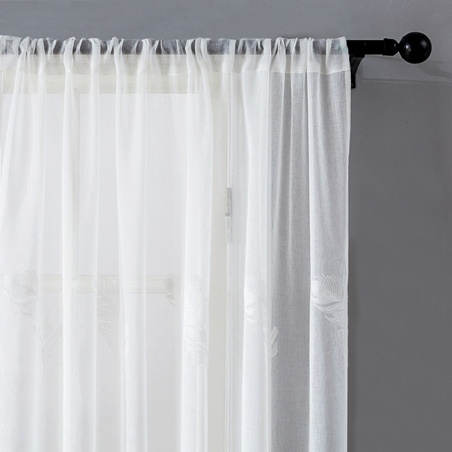 

Embroidered Sheer Curtains For Living Room Elegant Yarn Curtains Feather White Voile Curtains Panel, Size:150*250 cm, Processing:Rod Pocket(White)