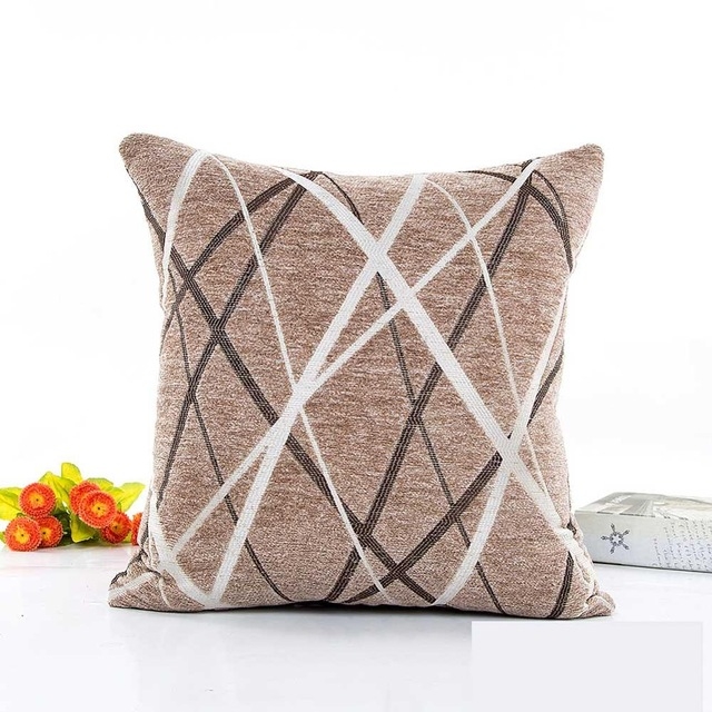 

Cushion Cover Chenille Ray Stripe Pillowcase Spandex Colorful Pillowcase Large Sofa Home Party Throw Pillows ( Without Core )(Light Brown)