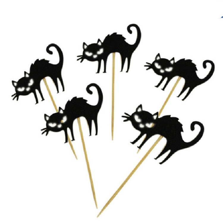 

2 Sets Halloween Party Decoration Cake Bamboo Sign(Cat )