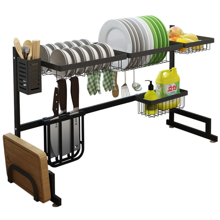 

Kitchen Supplies Stainless Steel Sink Drain Rack Tableware Storage Countertop Organizer Double Groove Drain Rack
