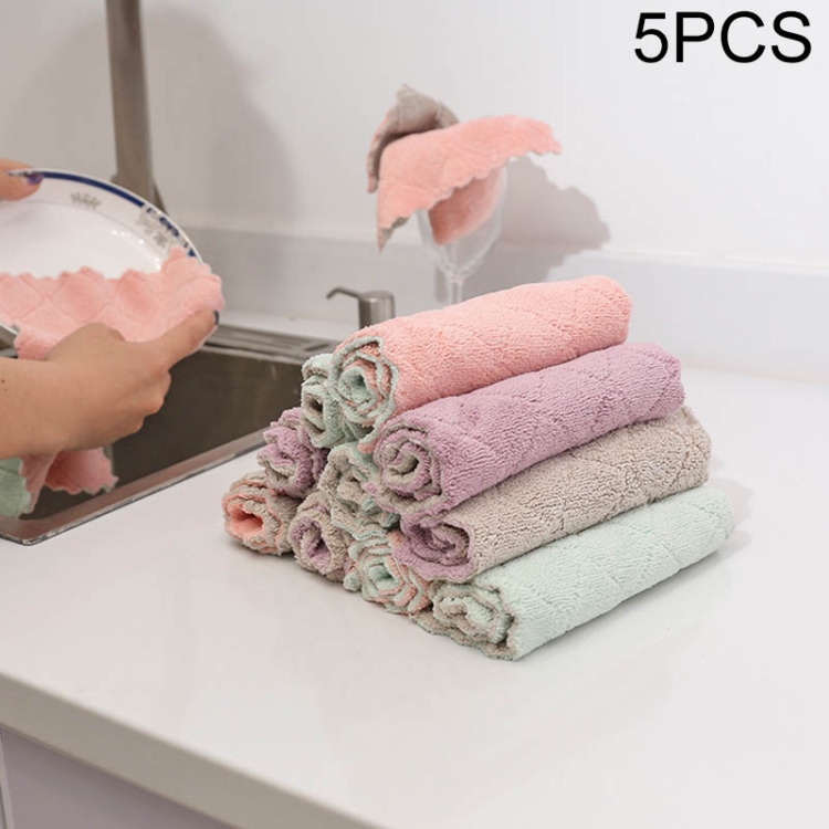 

Kitchen Rag Double-sided Water-absorbing Wipe Sink Dish RagNon Stick Oil Furniture Cleaning Cloth Random Color Delivery, Quantity:5 PCS