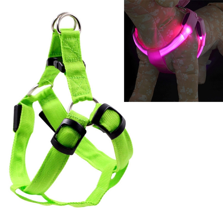 

Double Sided LED Light Pet Harness Nylon Cat Dog Chest Strap Leash, Size:XS(Green)