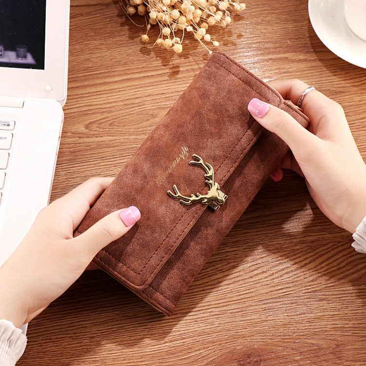 

Long Section Three Fold Deer Head Matte Multi-card Wallet(Brown)