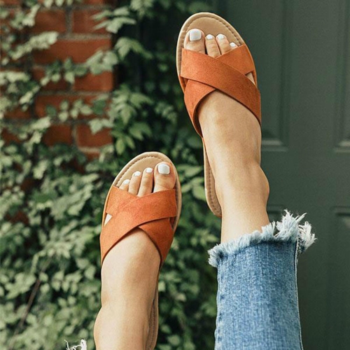 

Women Casual Summer Flat Cross Belt Slip On Beach Roman Slippers, Size:42(Brown)