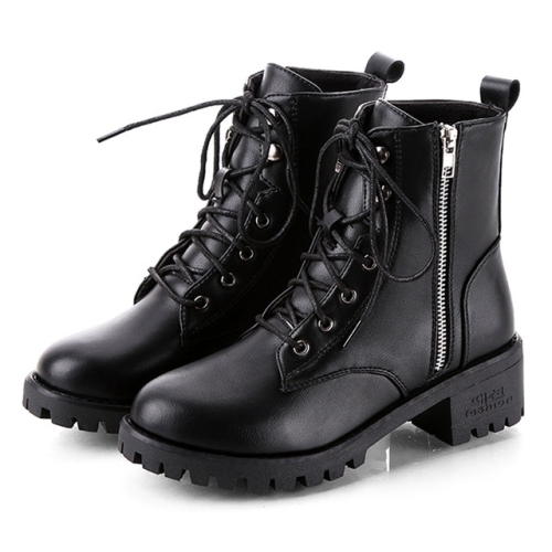 

Round Head Low-profile Women Ankle Boots, Shoes Size:40(Black)