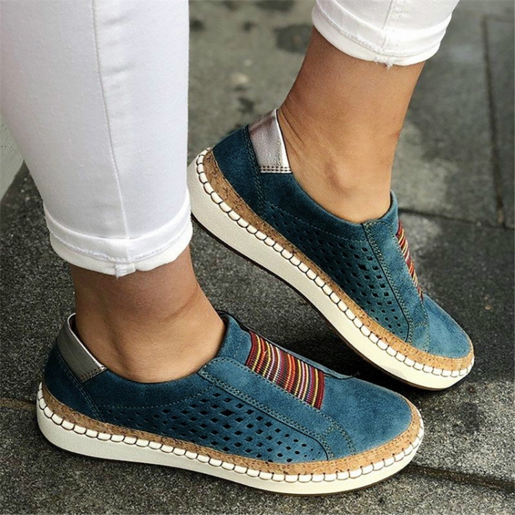 

Women Breathable Hollow Out Female Casual Flats Shoes, Size:40(Blue)