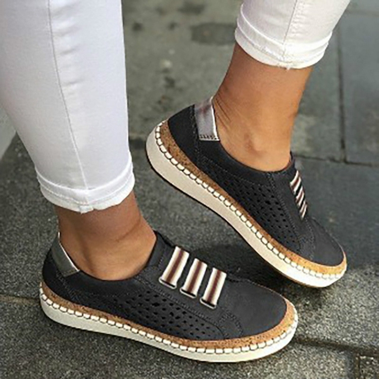 

Ladies Sneakers Breathable Flats Shoes, Size:43(Black)
