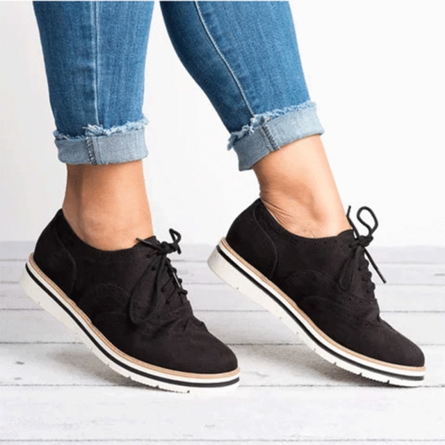 

Flats Casual Lace-up Pointed Toe Slip Shoes, Shoes Size:40(Black)