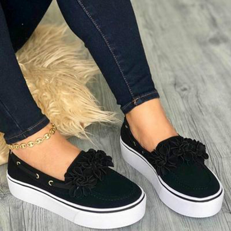 

Women Floral Flat Bottom Casual Shoes, Shoe Size:36(Black)