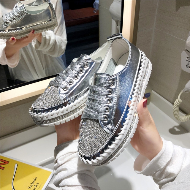 

Rhinestone Sponge Cake Platform Shoes, Shoe Size:36(Silver)