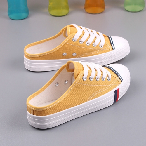 

Wild Flat Casual Shoes Half Slippers Canvas Shoes, Size:38(Yellow)