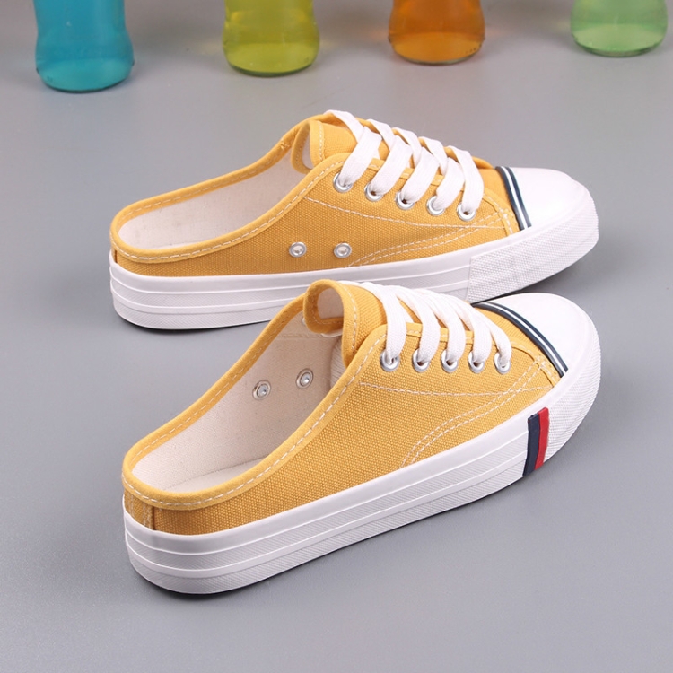 

Wild Flat Casual Shoes Half Slippers Canvas Shoes, Size:39(Yellow)