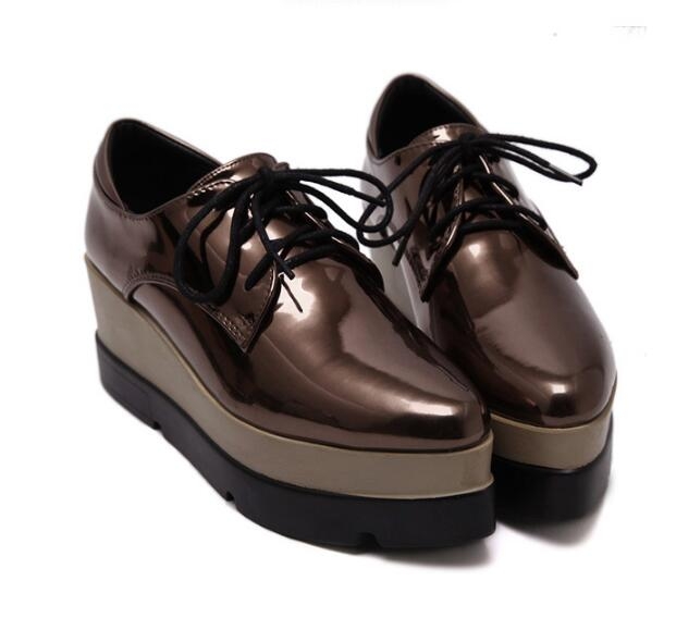 

High Heel Japanned Leather Shoes Platform Shoes, Size:39(Bronze)