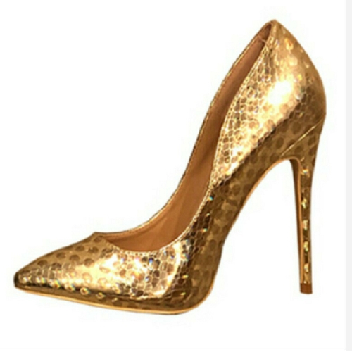 Sexy Gold Women Pumps Pointed Toe 