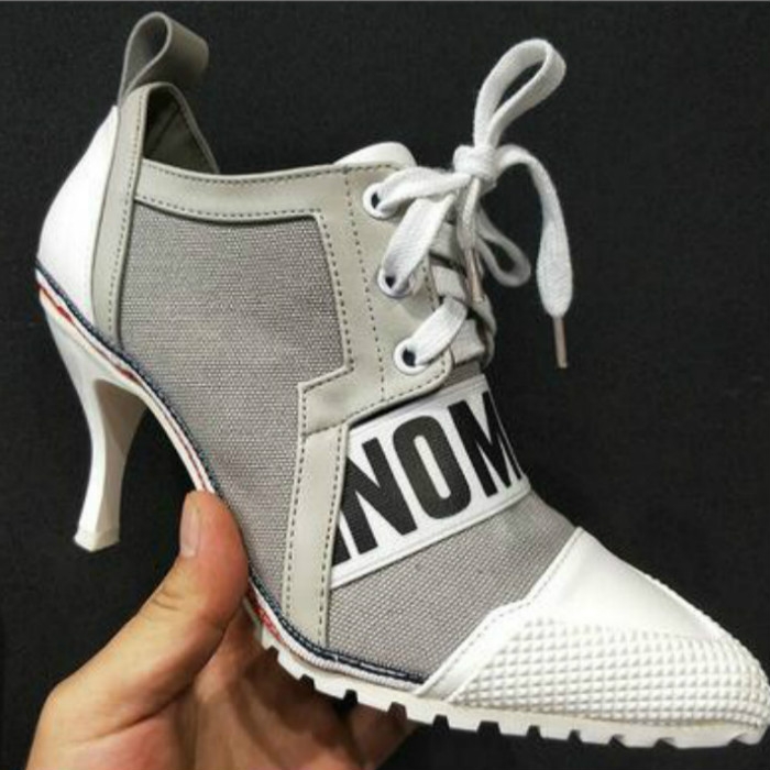 

Fine Pointed Toe Personality Canvas High Heels, Shoes Size:36(Gray)