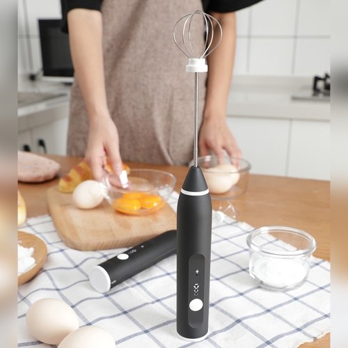 

Kitchen Electric Hand-held Egg Beater Milk Coffee Mixer Stainless Steel Mini Handle Mixer(Black)