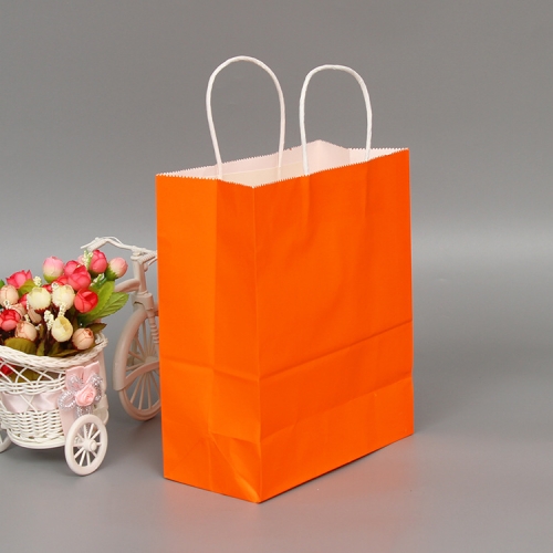 

10 PCS Elegant Kraft Paper Bag With Handles for Wedding/Birthday Party/Jewelry/Clothes, Size:16x22x8cm(Orange)